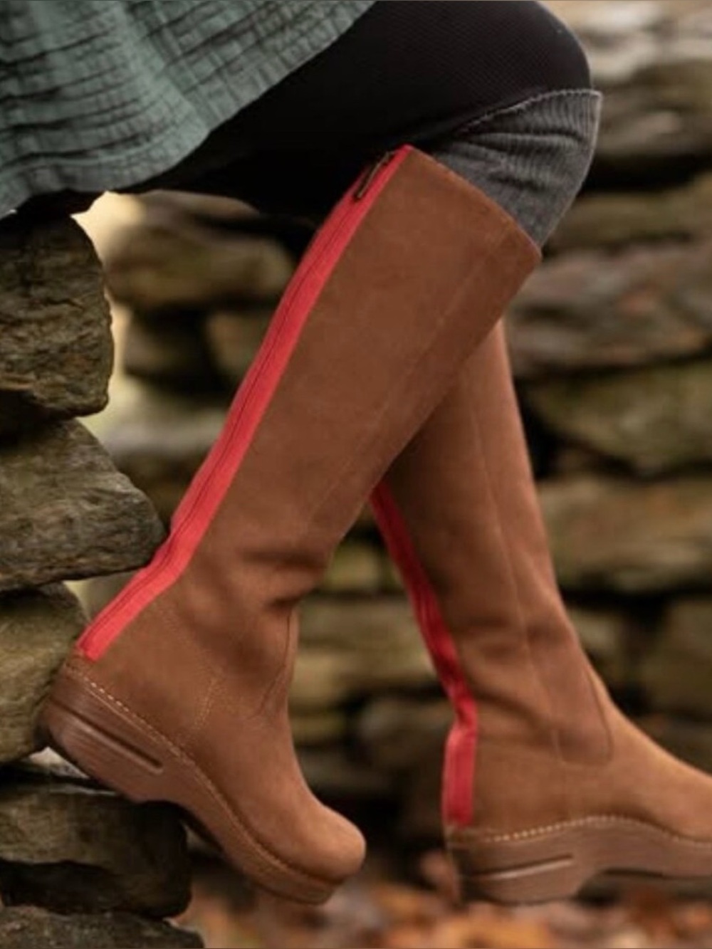 Dansko Knee High Boots Brown Suede Shelbie Red Stripe Size 40